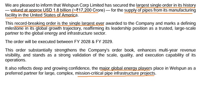 Welspun: Record Order